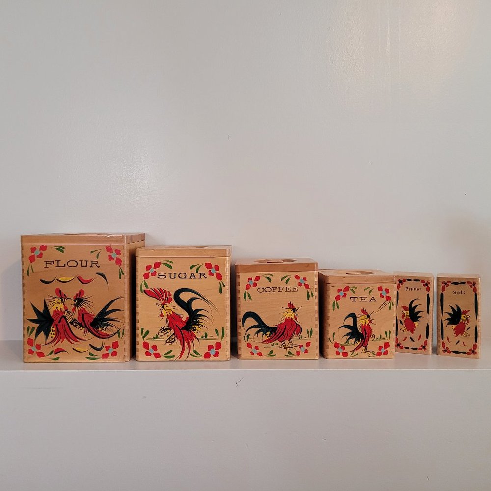 Vintage Chicken/Rooster Wooden Nesting Canister Set - Picture 2 of 9